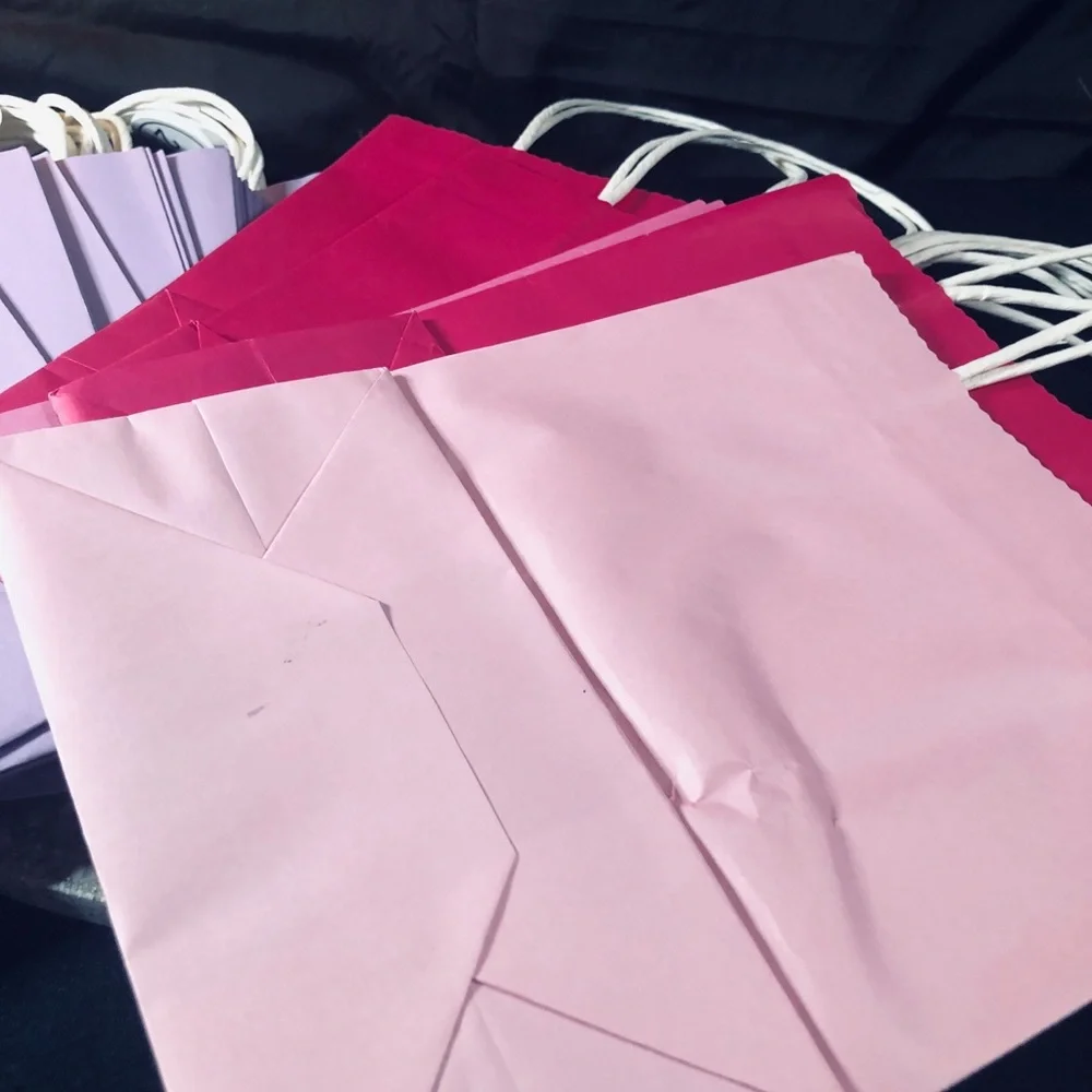 Pastel Pink Red and Lavender Gift Bag with White Twisted Handles